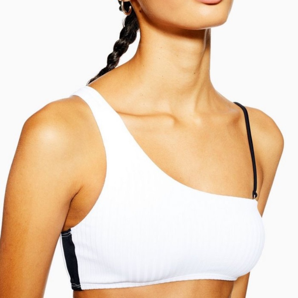 Topshop Ribbed Contrast Shoulder Bikini Top